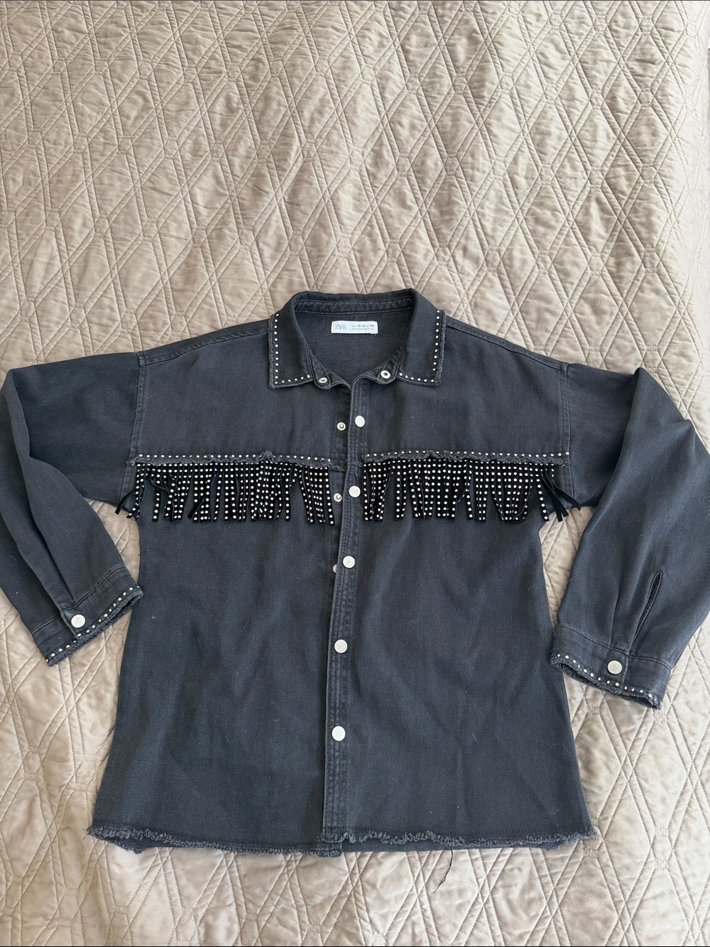 Zara Black Studded Denim Shirt Jacket